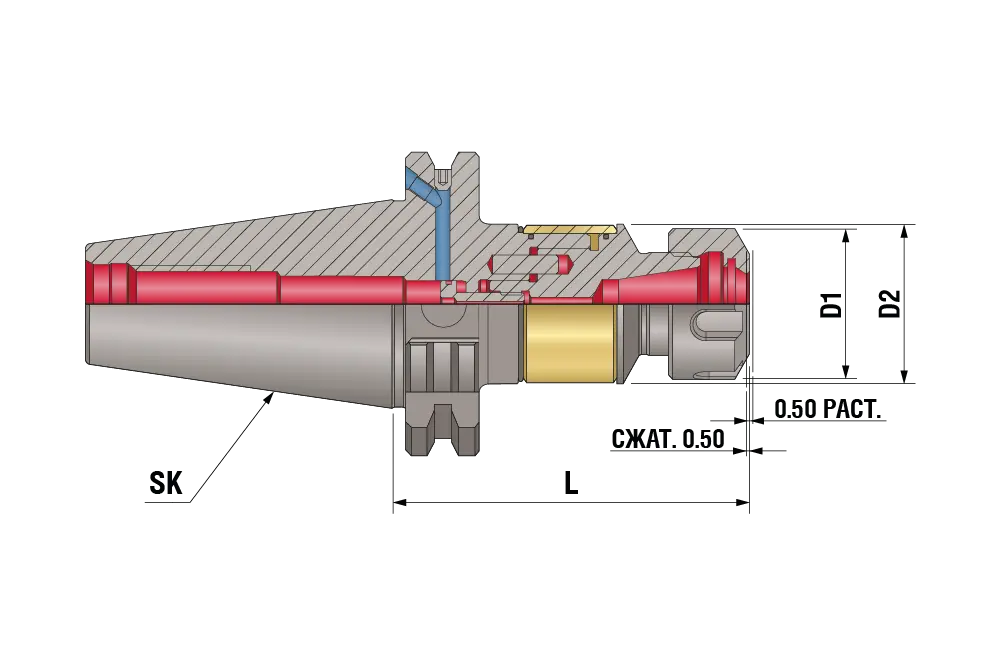 Патрон резьбонарезной с микрокомпенсацией SK40-ER20-080 AD+B, MLC, ER20, L=80