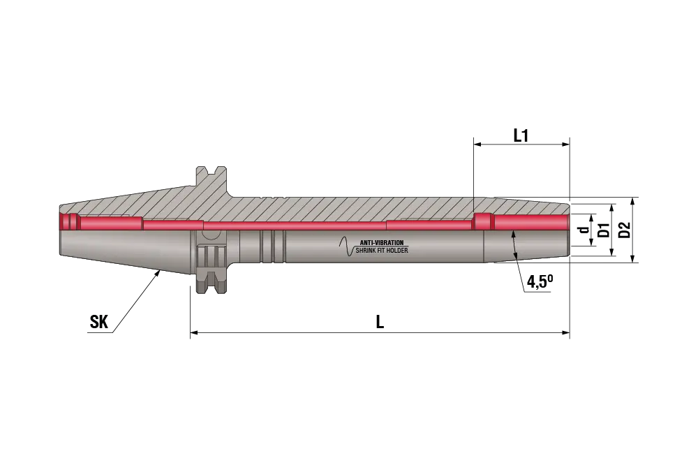 Антивибрационная оправка для термозажима SK40-SFH16-200 AD/AV, угол 4.5°, SK40, d=16, L=200