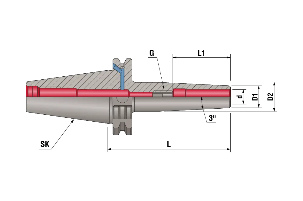 Термозажимной патрон (оправка) тонкая (угол 3°) SK40-SFH08-080 SLIM AD+B, 2.5G, SK40, d=8 мм, L=80 мм