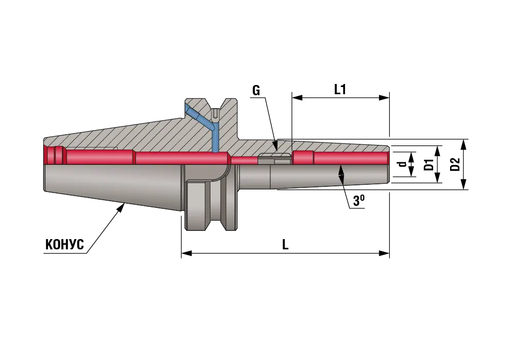 Термозажимной патрон (оправка) тонкая (угол 3°) BT40-SFH04-090 SLIM AD+B, 2.5G, BT40, d=4 мм, L=90 мм