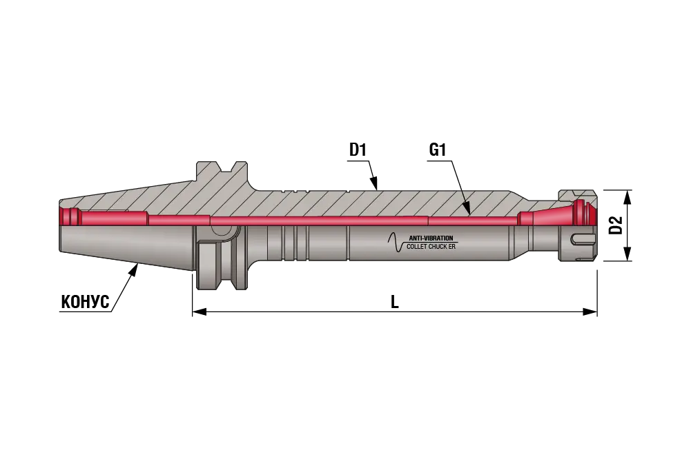 Антивибрационный цанговый патрон тип ER BT50-ER20-400 AD/AV, BT50, цанга ER20, L=400