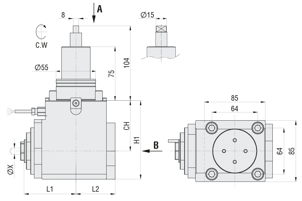 Приводной блок B55-RAU-85-ER25A Радиальный, тип крепления BMT55