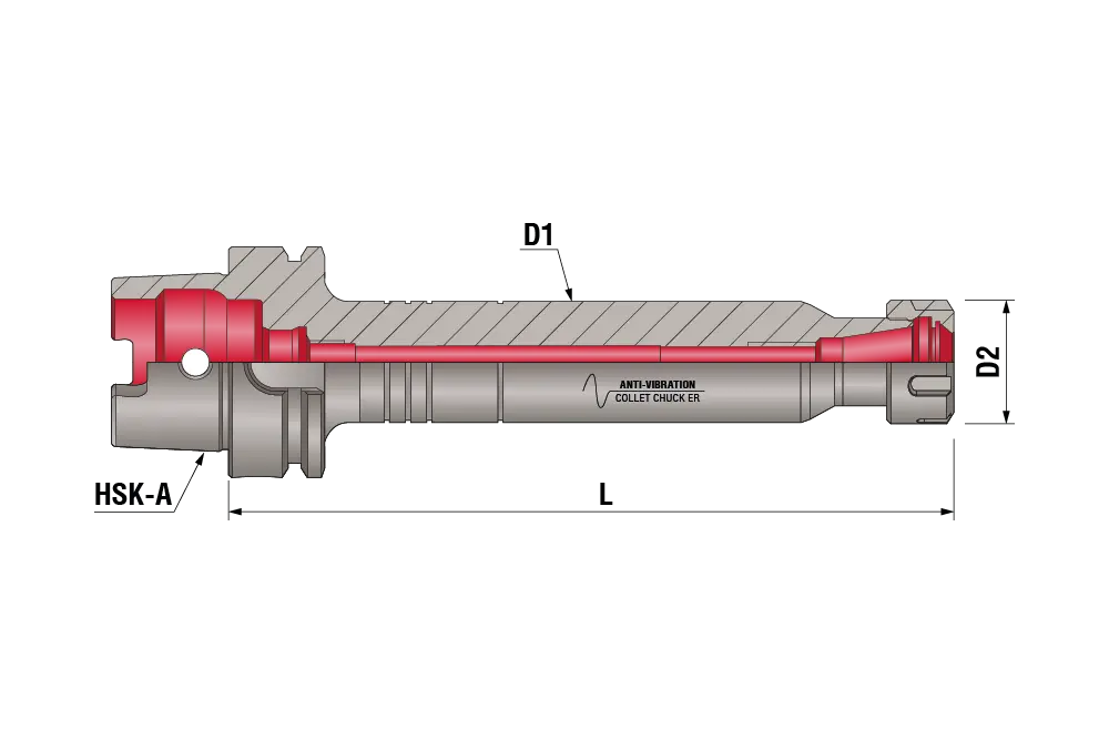 Антивибрационный цанговый патрон тип ER HSK-A63-ER20-200 AD/AV, HSK-A63, цанга ER20, L=200