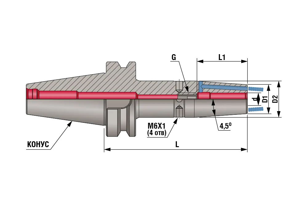Термозажимной патрон (оправка) угол 4.5° (Выход СОЖ с торца) BBT30-SFH03-080 FCC 2.5G, BBT30, d=3 мм, L=80 мм