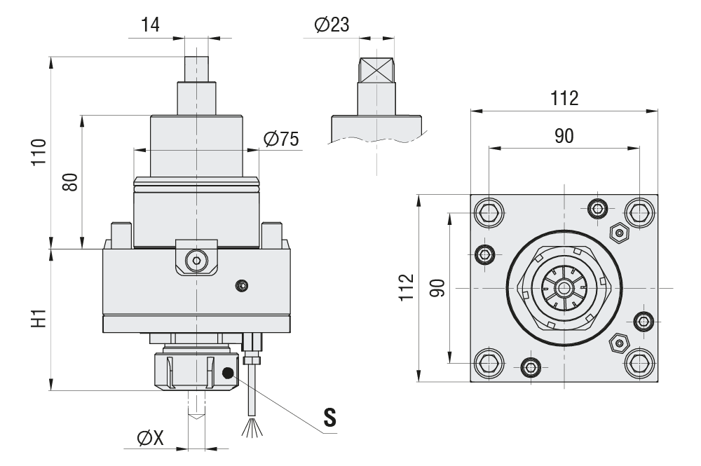 Приводной блок B75-RSE-90-ER40C Аксиальный, тип крепления BMT75