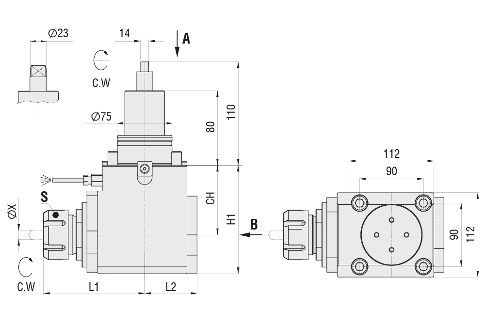 Приводной блок B75-RAE-60-ER40C Радиальный, тип крепления BMT75