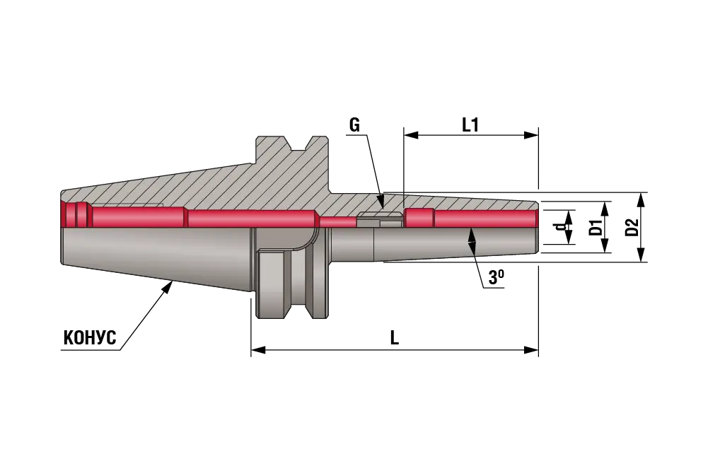 Термозажимной патрон (оправка) тонкая (угол 3°) BBT40-SFH08-120 SLIM 2.5G, BBT40, d=8 мм, L=120 мм